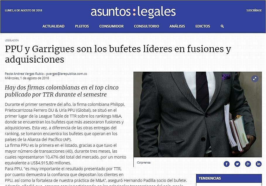 PPU y Garrigues son los bufetes lderes en fusiones y adquisiciones